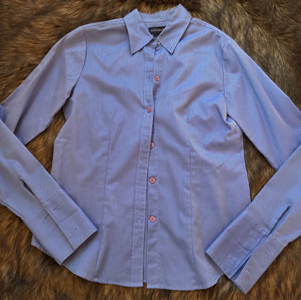 Ann Taylor Blue Button-Up Shirt